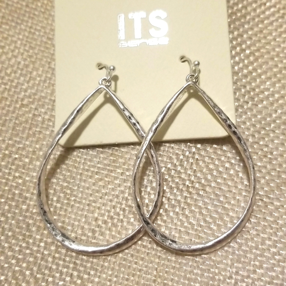 Medium Teardrop Textured Silver Earrings